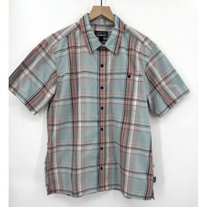 Patagonia Shirts Mens Large Blue Orange Plaid A/C Weave Organic Cotton